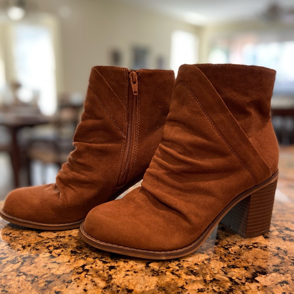 Cognac Faux Suede Booties